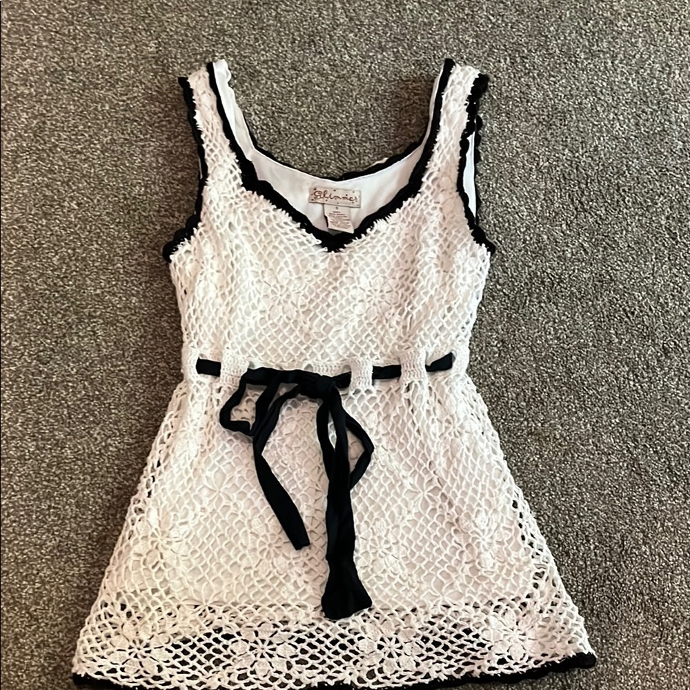 Elegant White Lace Top with Black Accents